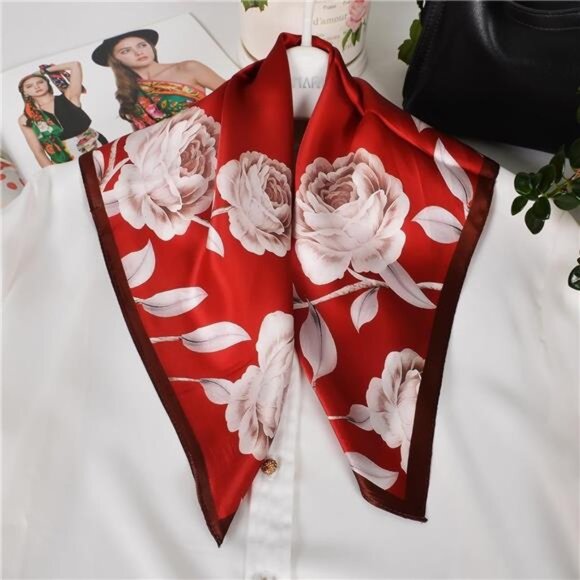 Neck Scarf Lightweight, Small Square Scarfs- Red - Picture 1 of 5